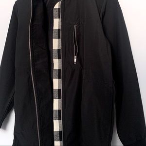 Men's Modern Casual Streetwear Plaid Long Zip Up Bomber Jacket in Black (XS)